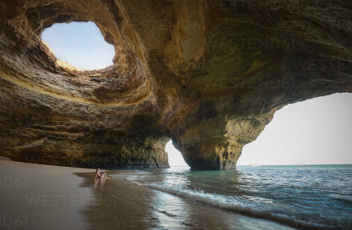 1232x804 Portugal, beach of Benagil, cave, woman