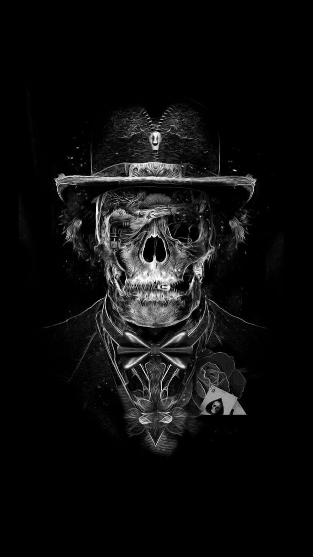 1080x1920 Skull In A Black Gangster Hat Wallpaper