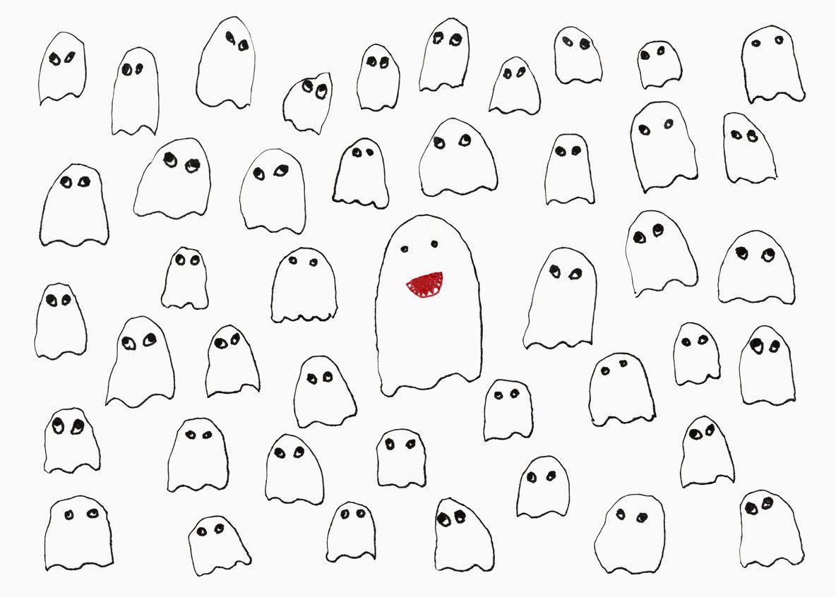 1184x846 Drawing of ghosts on white background