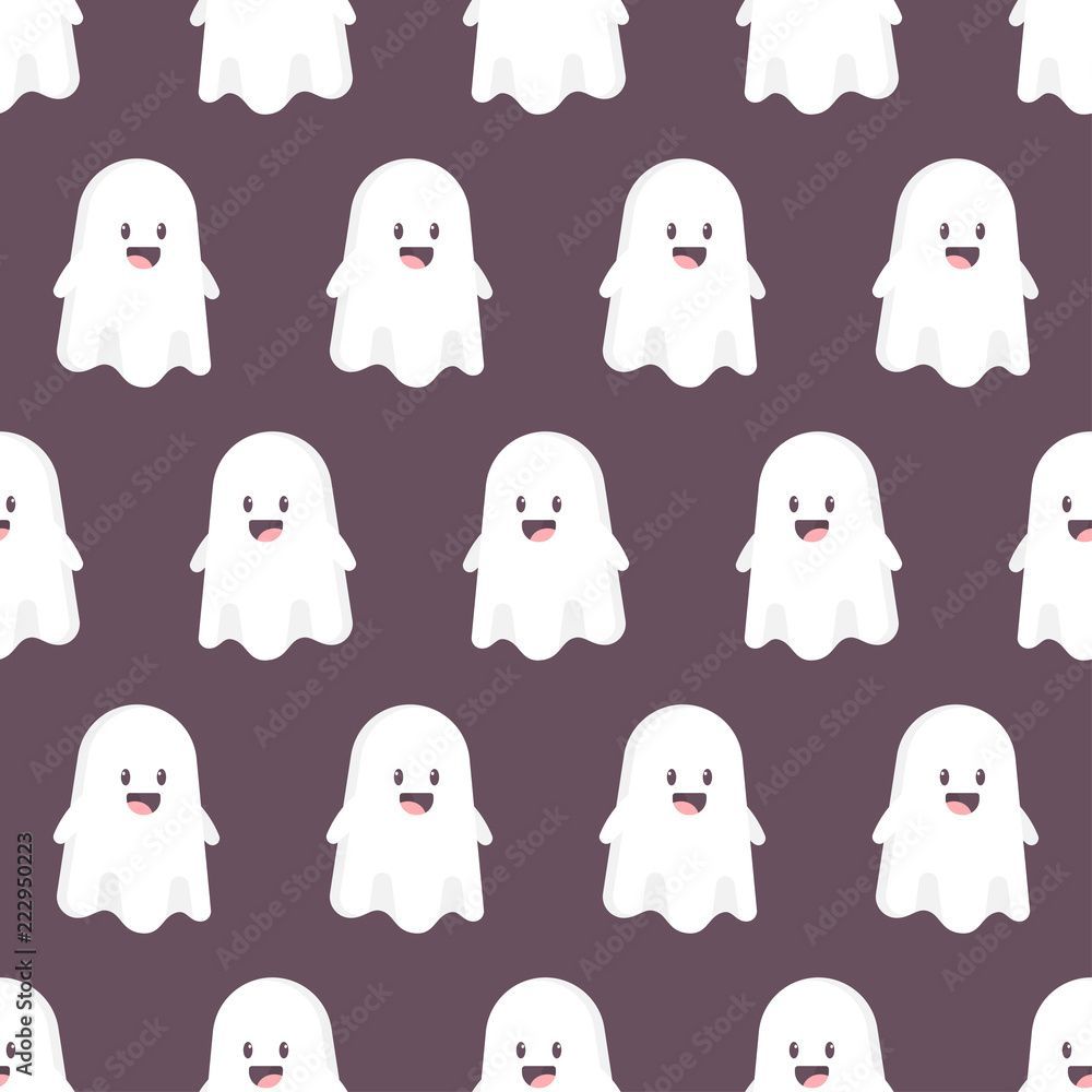 1000x1000 Cute cartoon ghost vector seamless