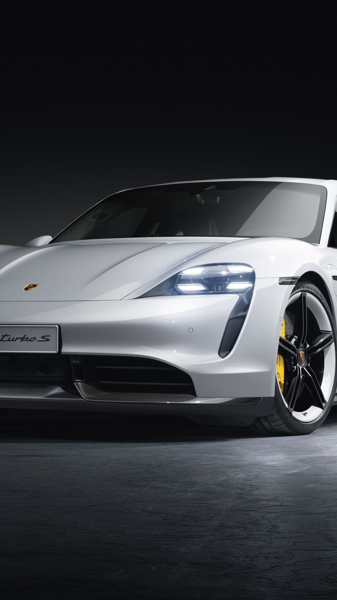1080x1920 Porsche Taycan Turbo, white car, 2019