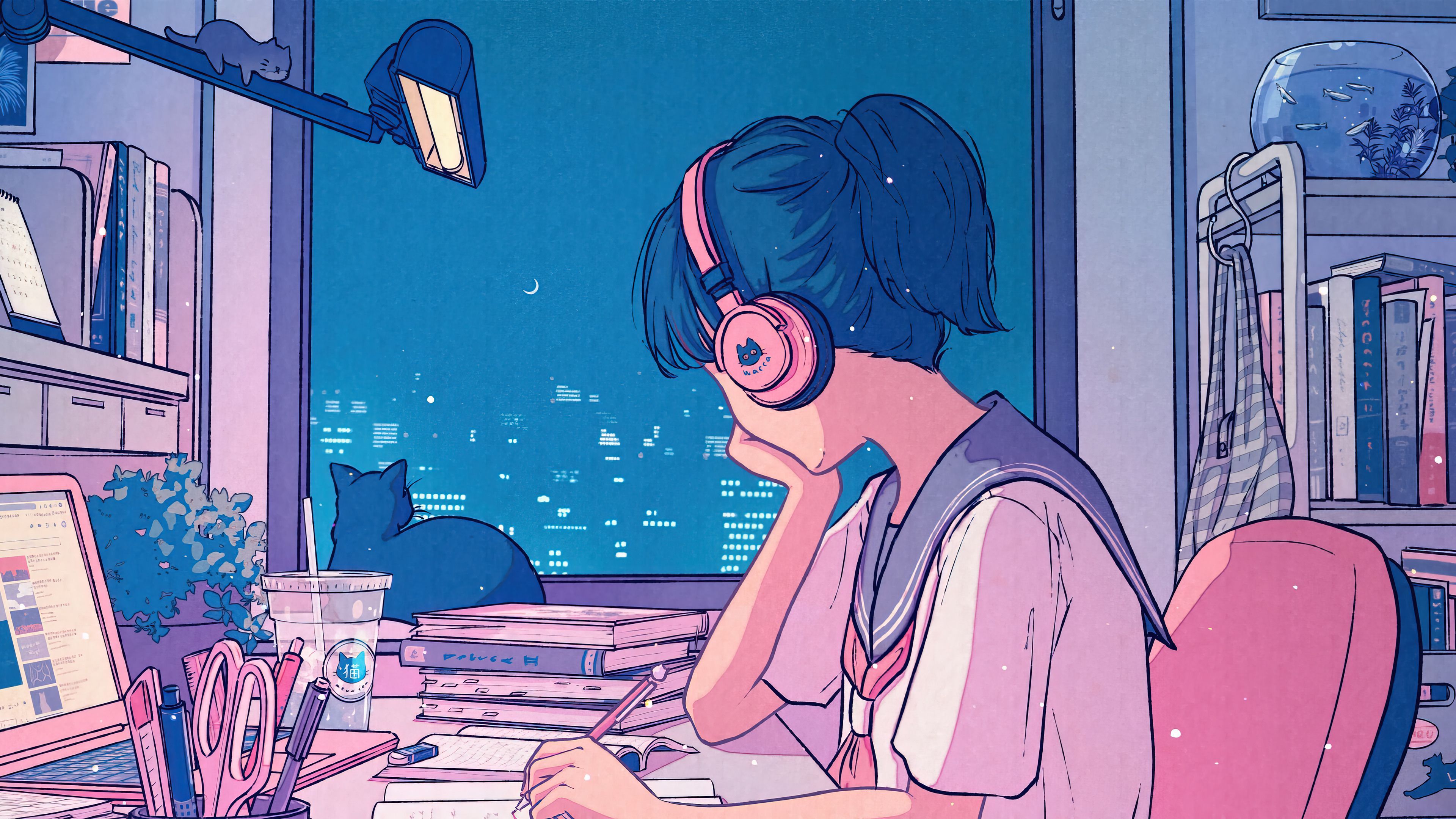 3840x2160 Lofi Anime School Girl Digital Art Wallpaper 4K HD PC h
