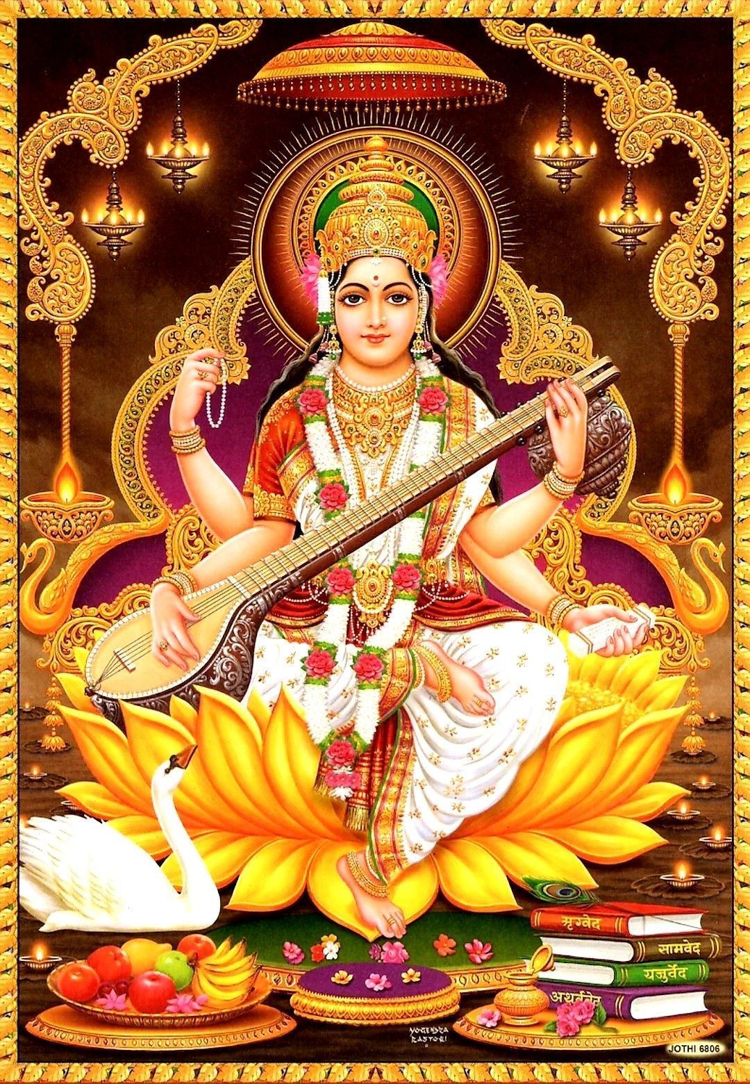 1080x1560 devi saraswati, pc, goddess, high
