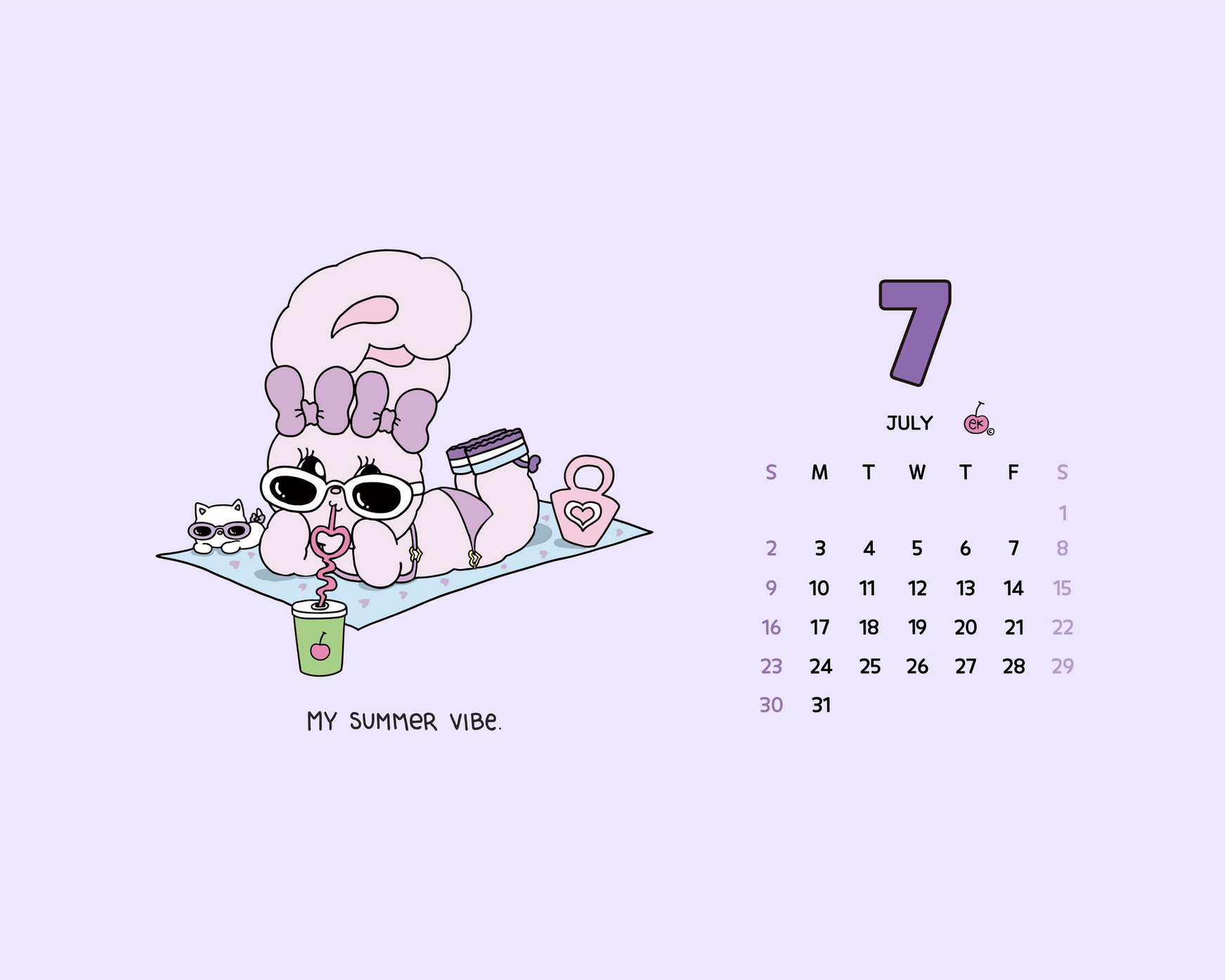 1743x1395 Estherbunny 2023년 7월 달력 월페이퍼_PC
