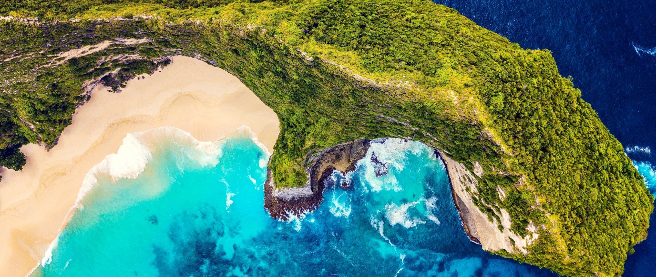 2560x1080 Kelingking Beach Wallpaper 4K, Aerial