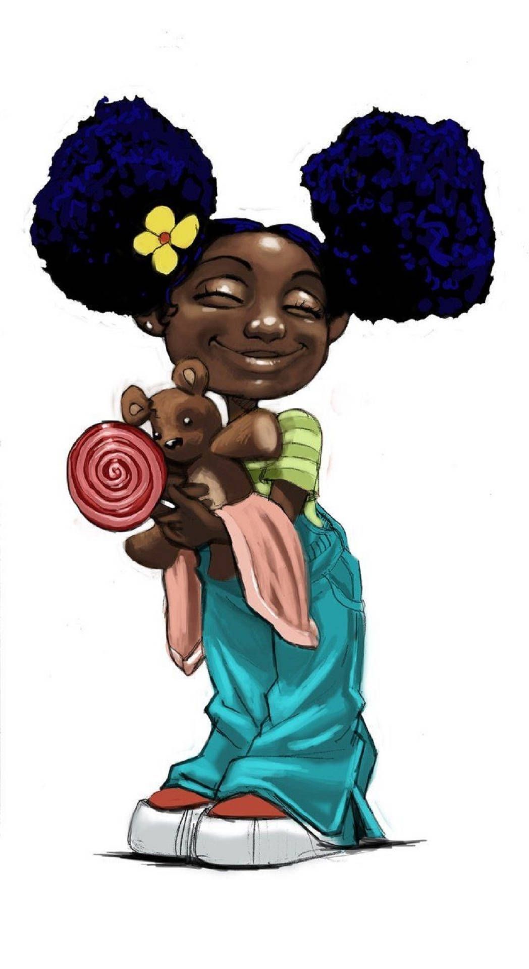 1048x1920 Download A Cartoon Girl Holding A Lollipop Wallpaper