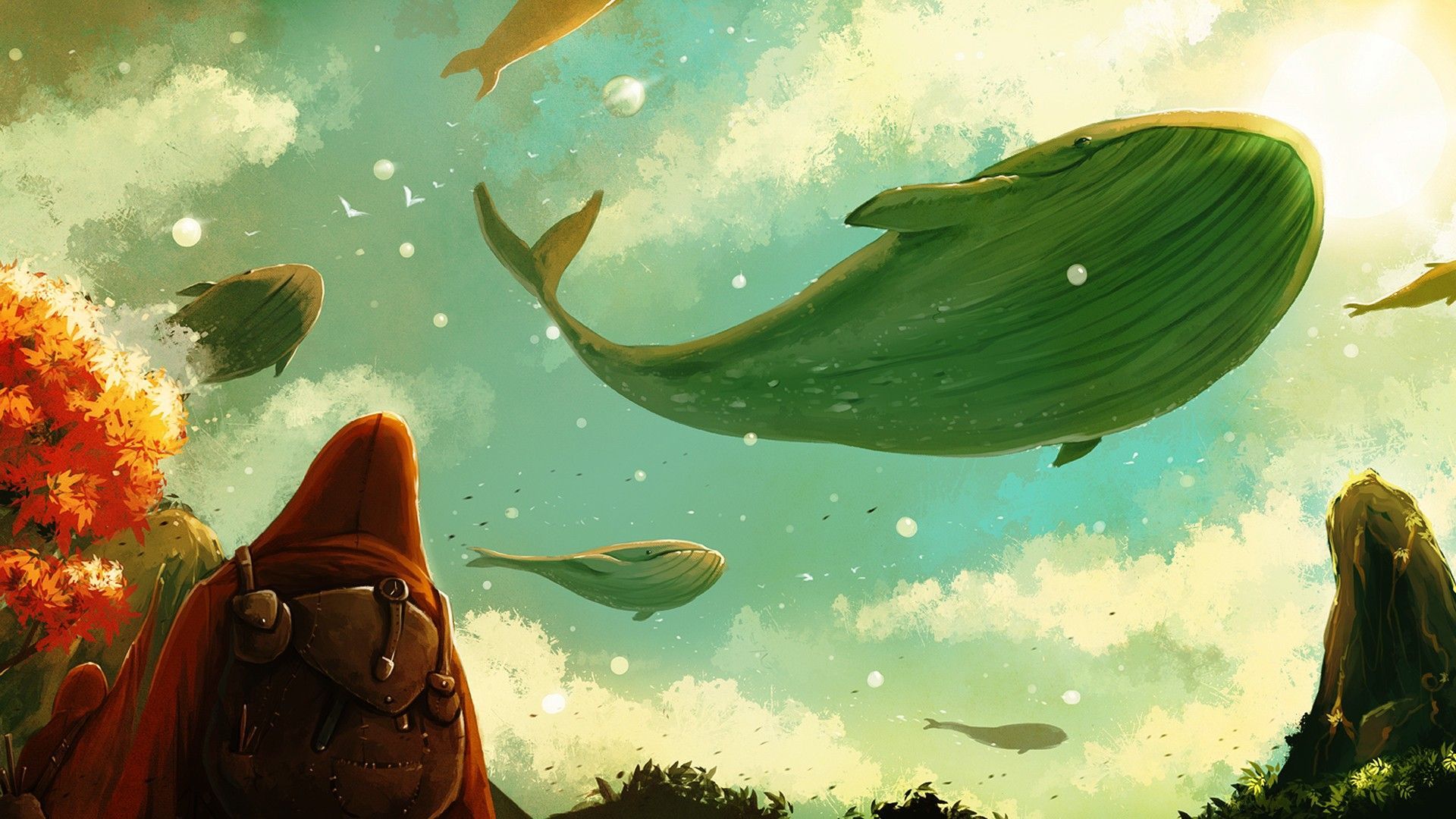 1920x1080 Download Majestic Whale Skies Wallpaper