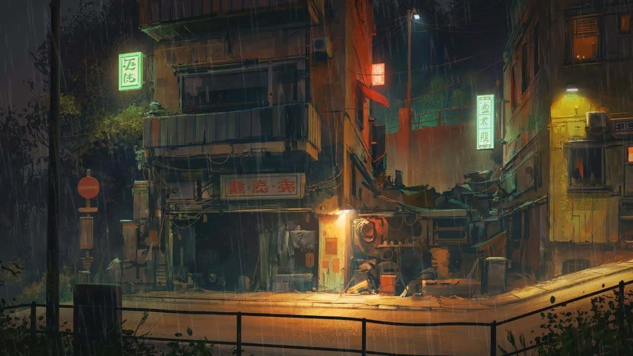 1280x720 Raining City Streets Desktop Wallpaper