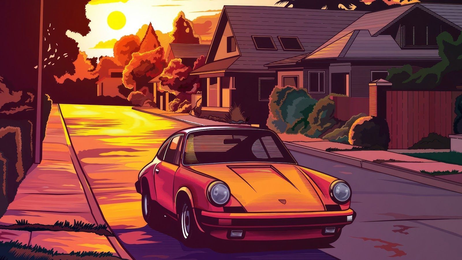 1600x900 Vintage Porsche Vibing On Street While