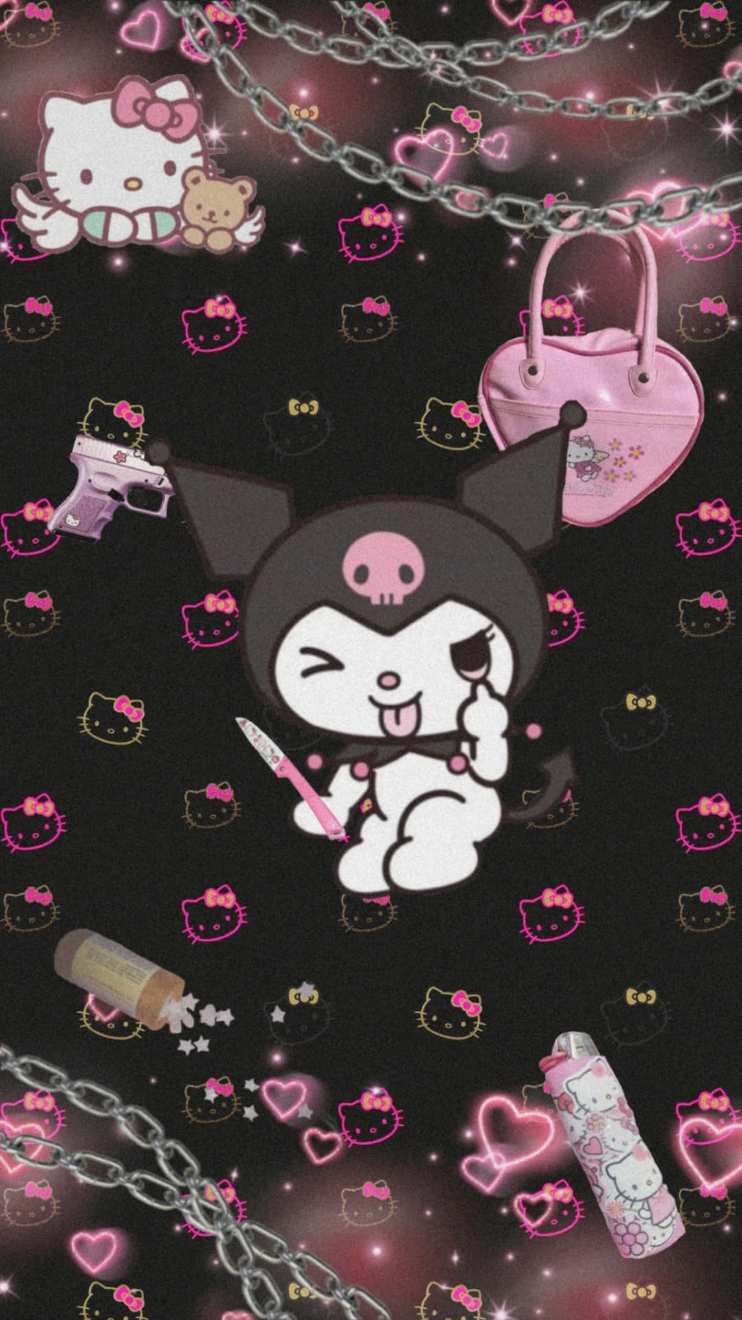 1080x1920 Download Emo Hello Kitty With Kuromi Wallpaper