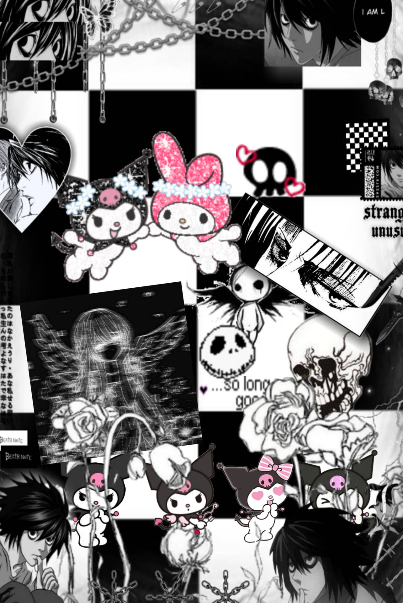 1285x1920 Emo Punk My Melody Kuromi Wallpaper