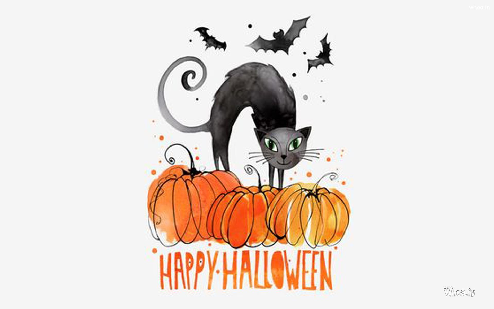 1920x1200 Happy Halloween With Black Cat And Clipart HD Wallpaper