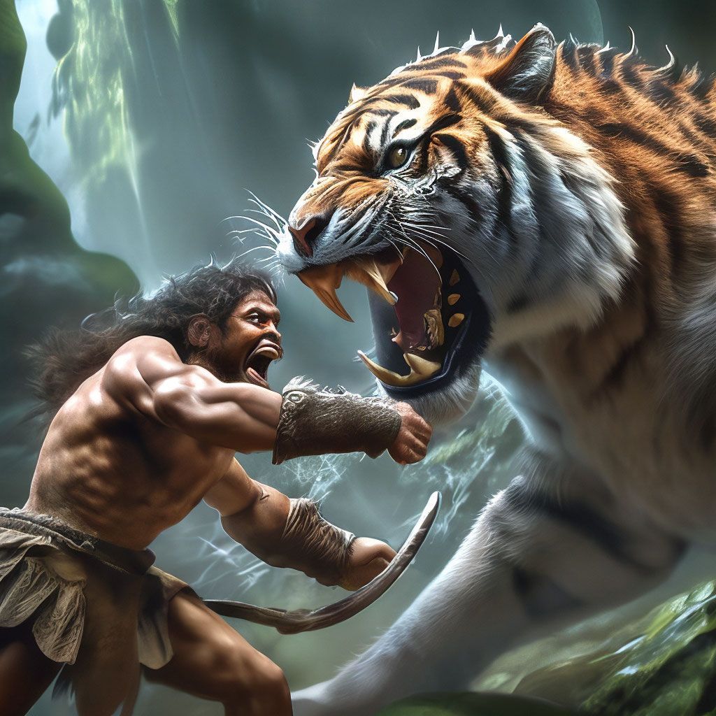 1024x1024 Caveman engages in a fight with a