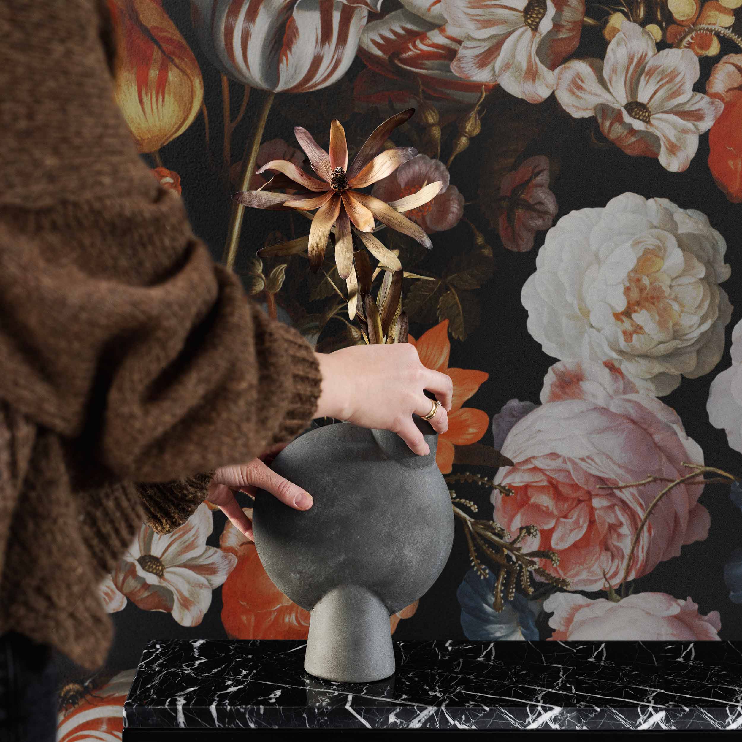 2500x2500 Dark Vintage Flower Bouquet Removable Wallpaper