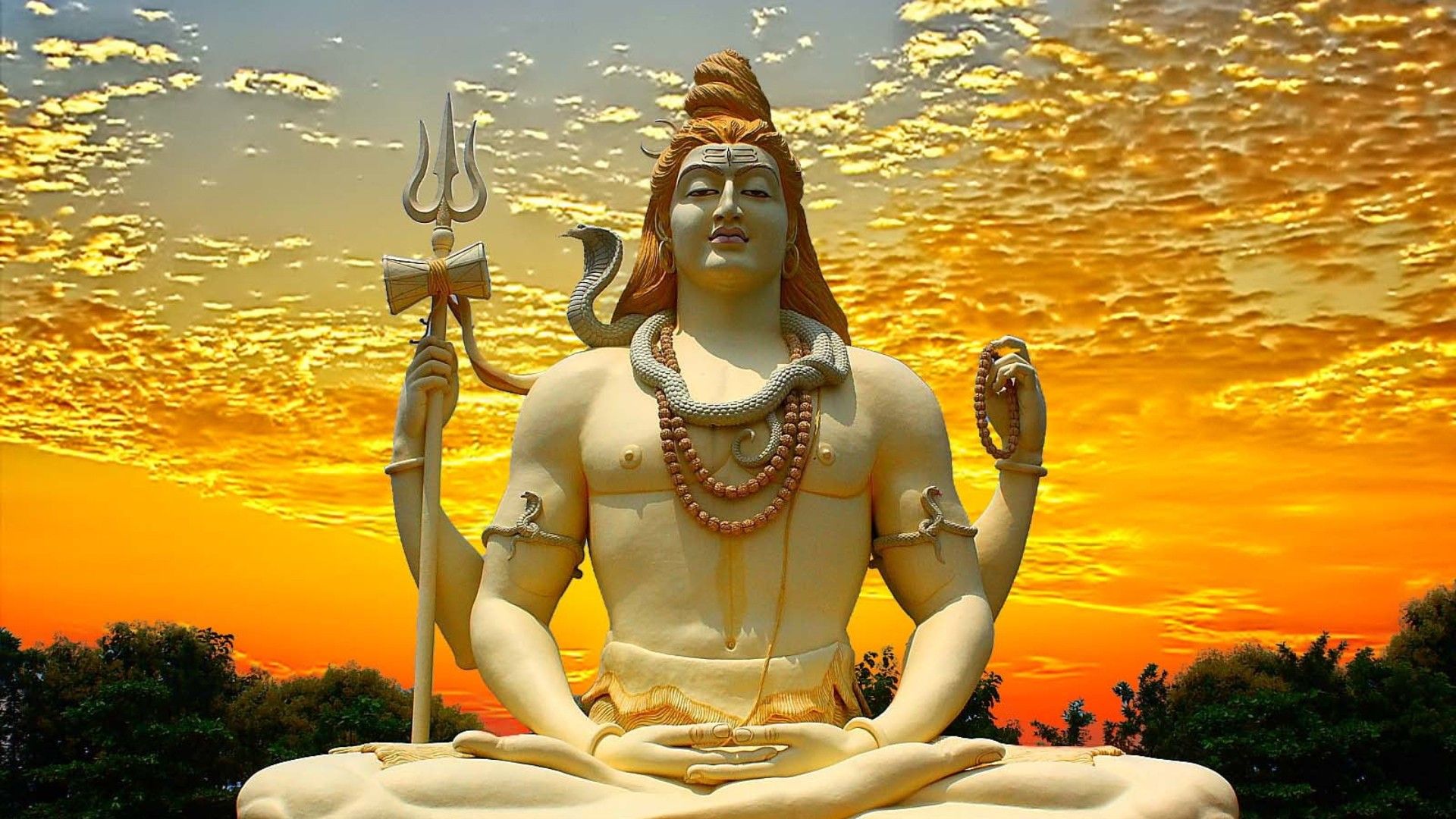 1920x1080 God Lord Shiva Statue In Golden Sky