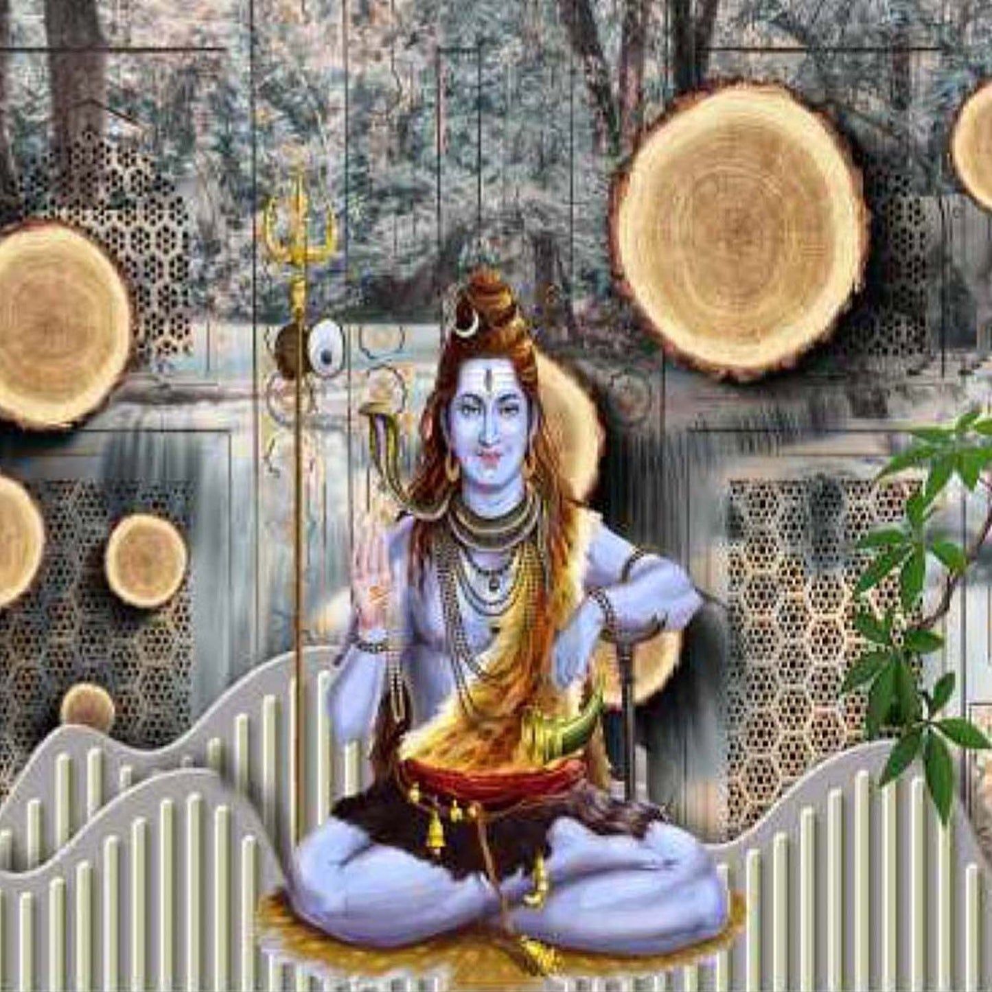 1445x1445 Lord Shiva 3D Wallpaper Print