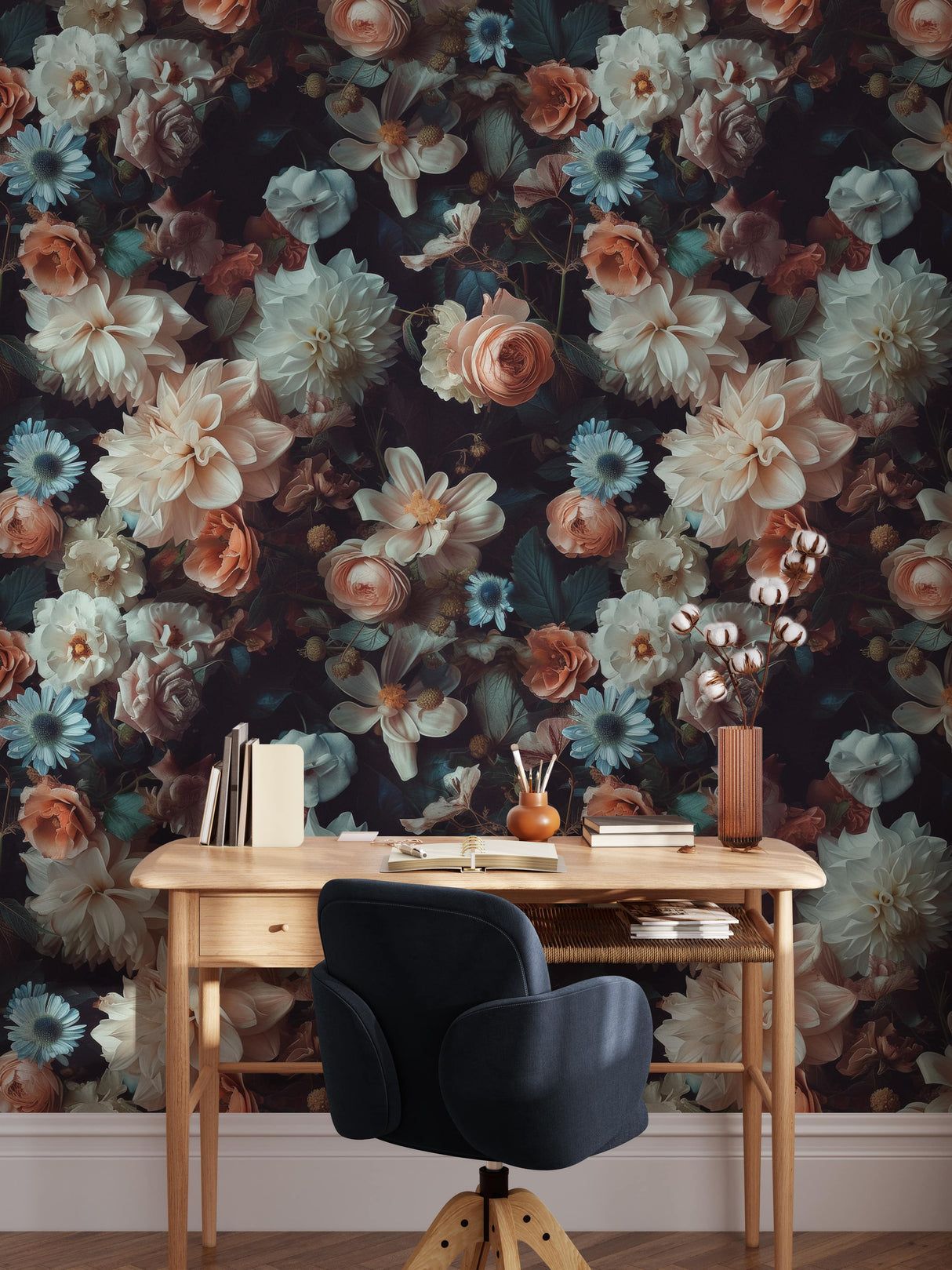 1214x1619 Moody Floral Wallpaper, Dahlias