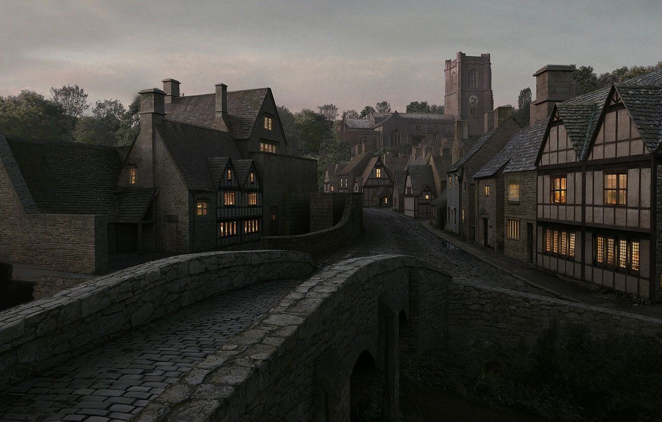 1332x850 English Village Wallpaper