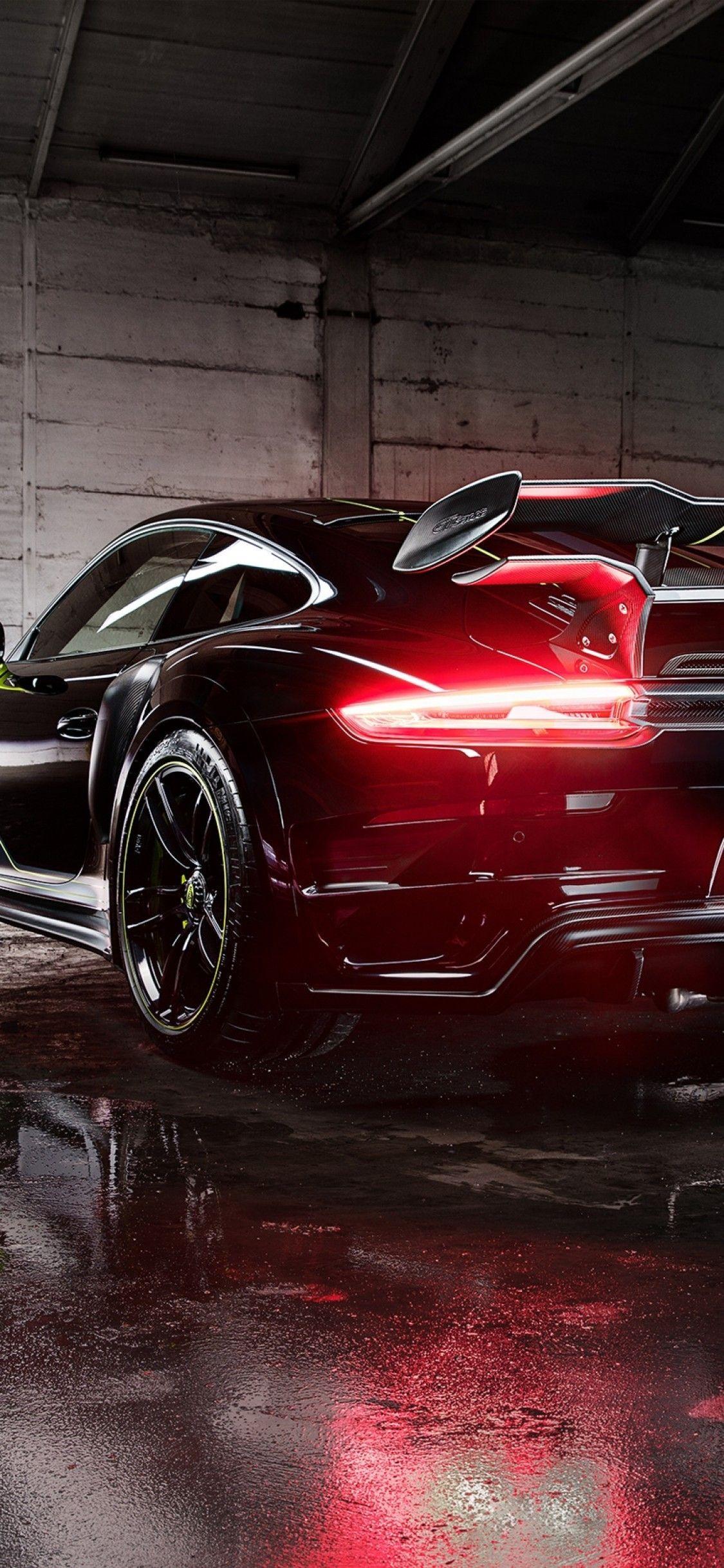 1125x2436 Download 1125x2436 Porsche 911 Turbo Gt, Back View, Black