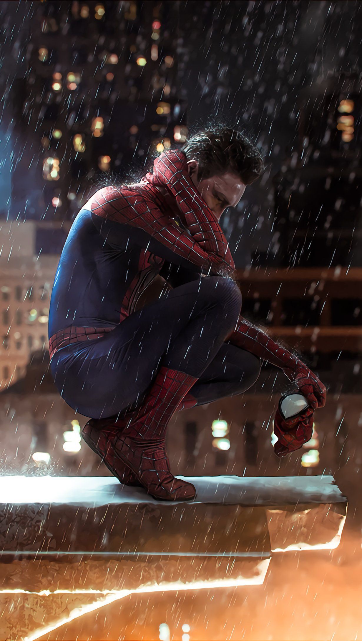 1230x2179 Spider Man without mask under the rain