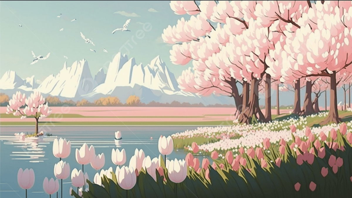 1200x675 Spring Cherry Blossoms And Tulips