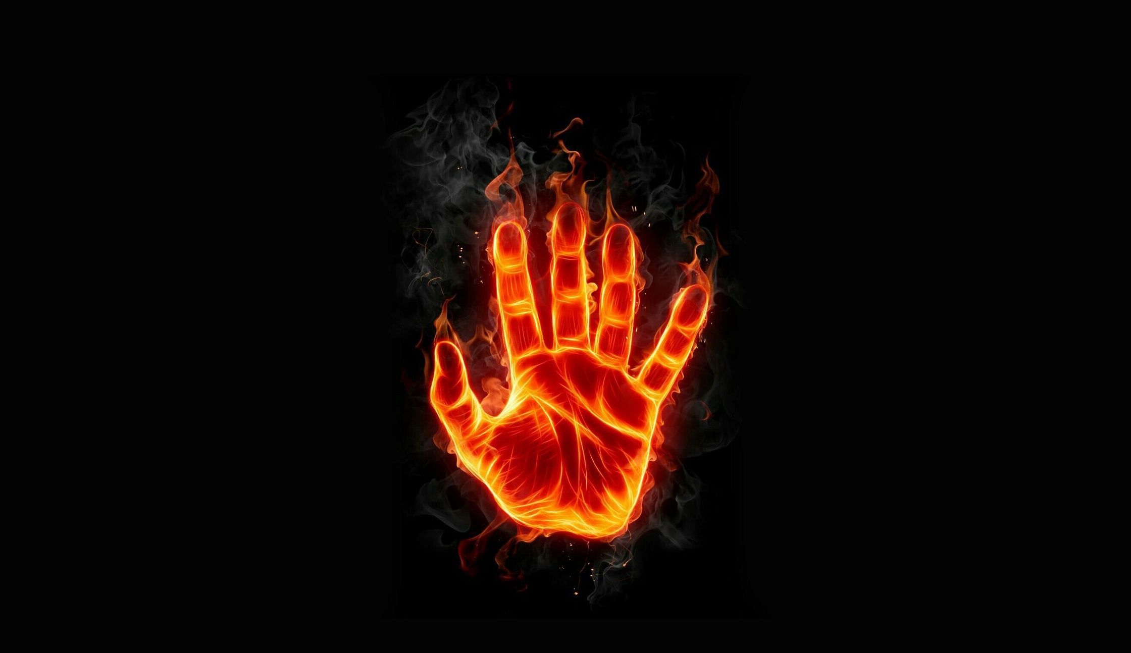 2240x1294 Wallpaper fire, flame, hand, art, palm