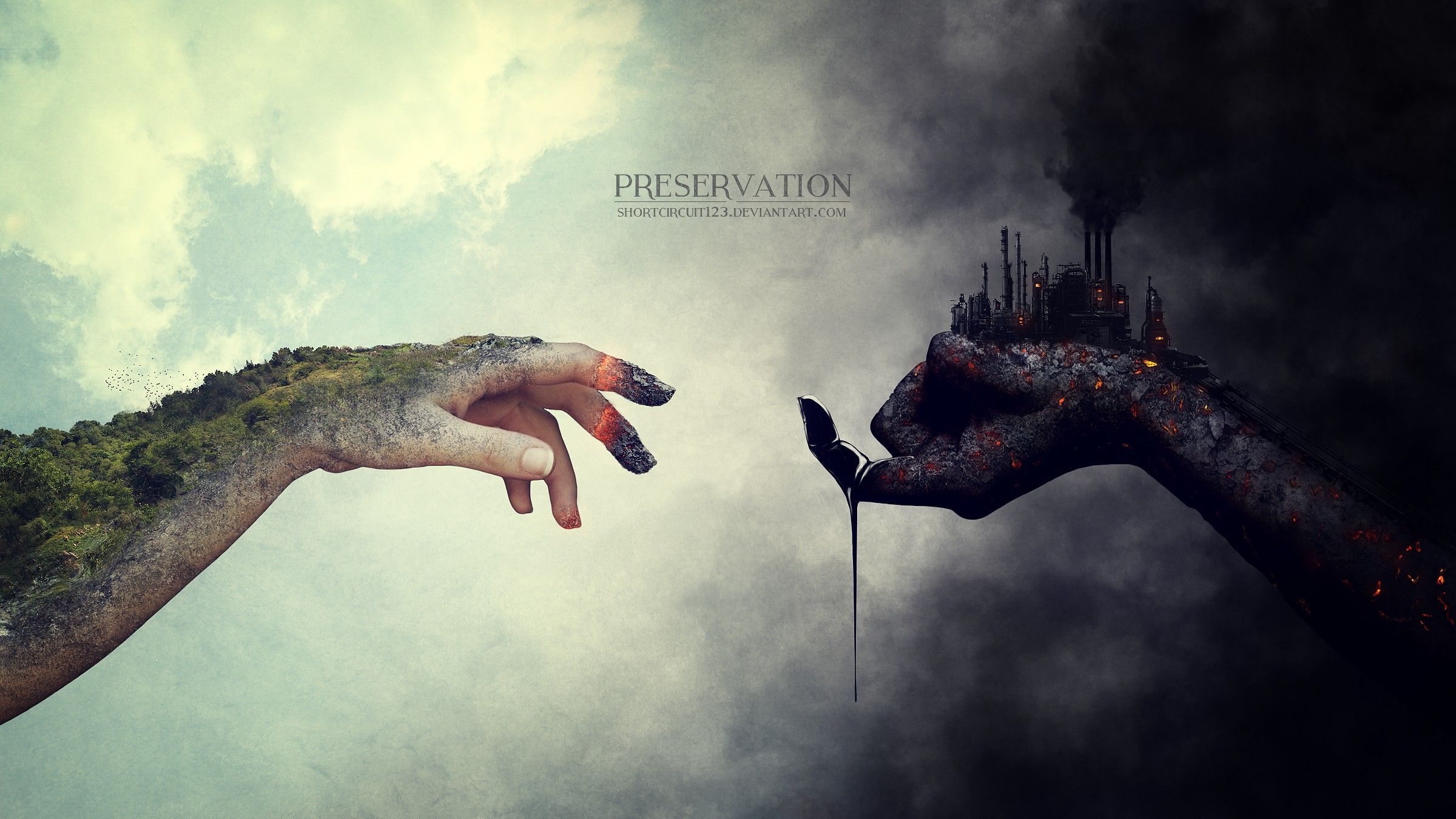 2400x1350 Download Pollution Planet Artistic Hand