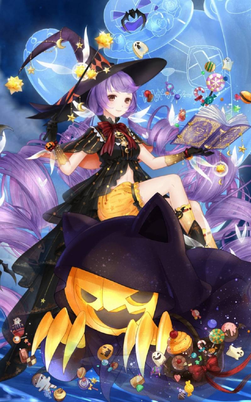 one cute anime witch girl dressed in purple  Playground AI