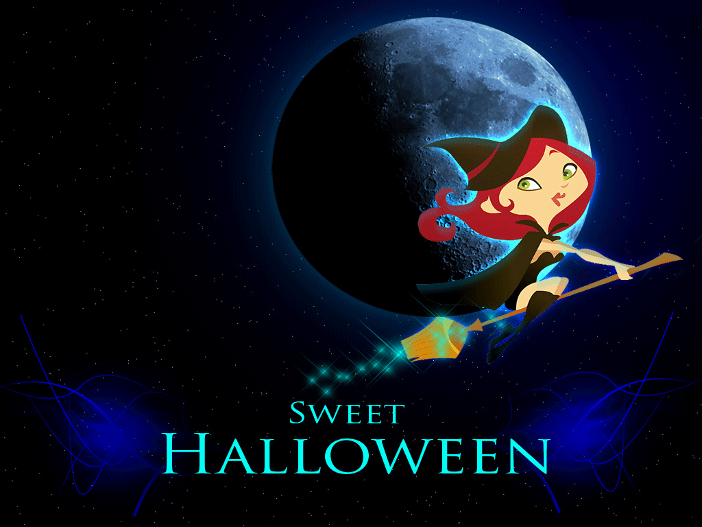 1024x768 Cute Witch Halloween Wallpaper