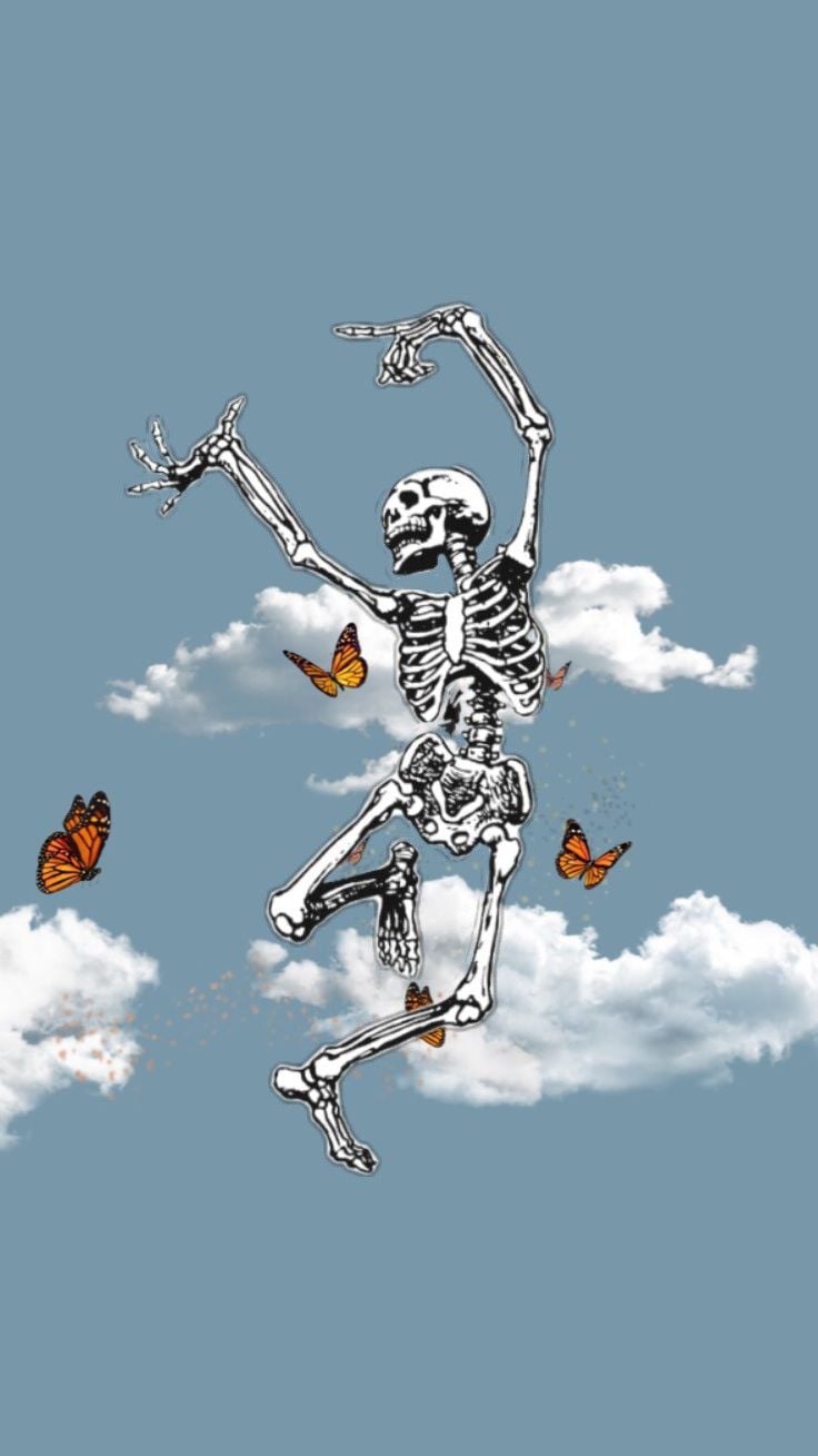 736x1309 Cartoon Skeleton Aesthetic Wallpaper