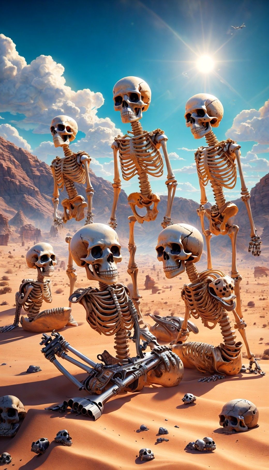 1040x1816 Skeletons in a Surreal Desert Landscape