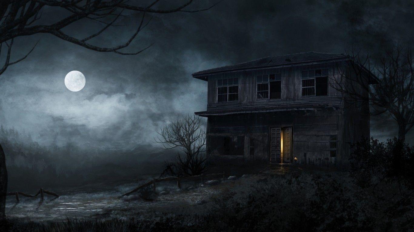 1366x768 Download 1366x768 Abandoned House, Haunted, Moonlight, Night