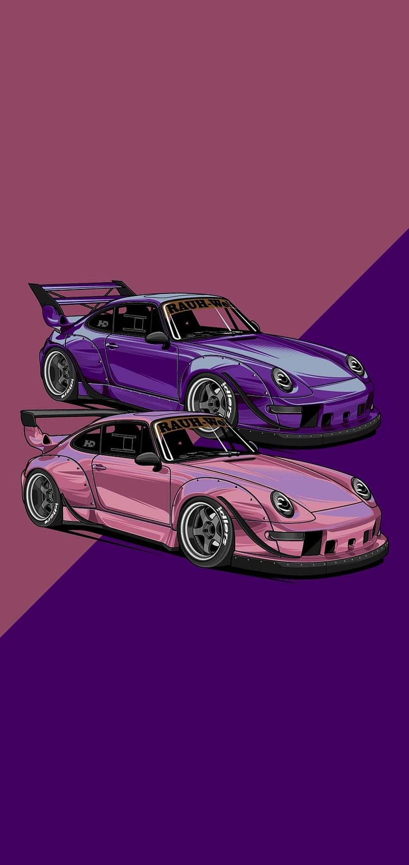 800x1689 Porsche RWB, aircool, pink, porsche, purple, rauh, rwb, widebody, HD phone wallpaper