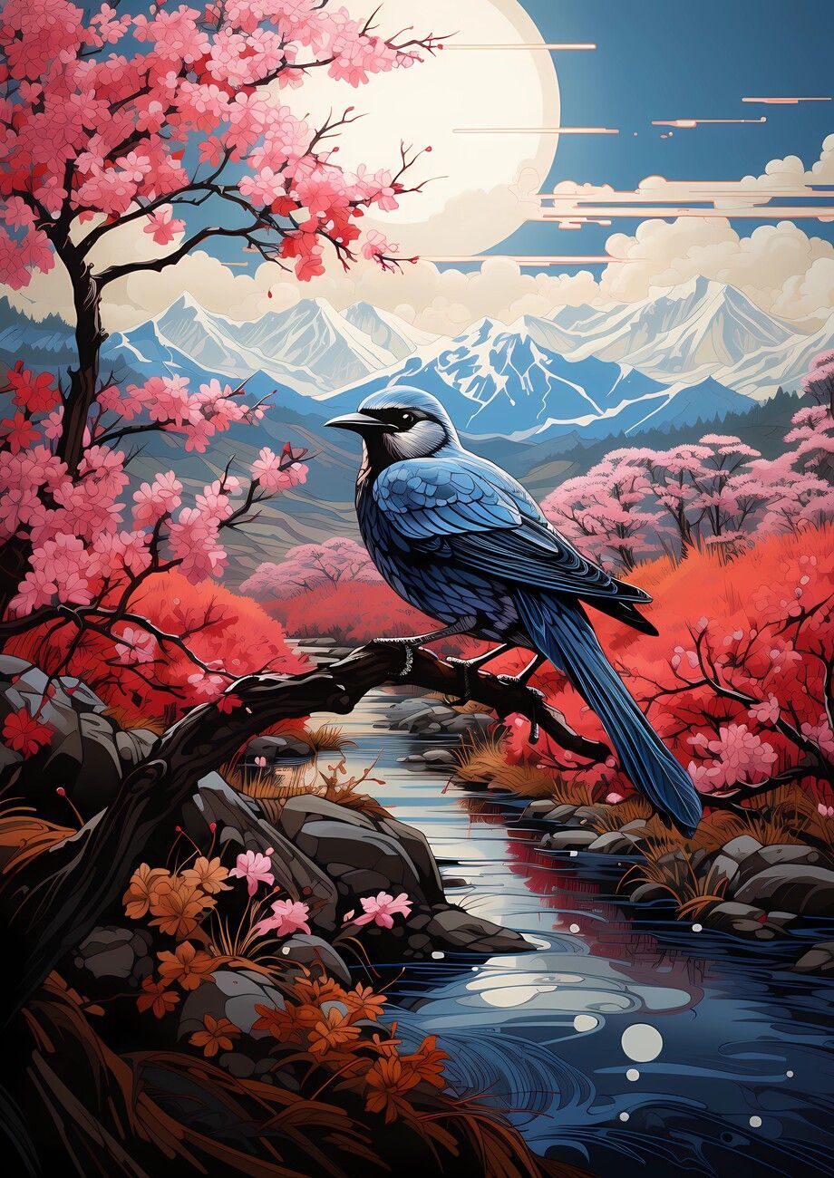 920x1300 Bird by mount fuji Wall Mural. Buy
