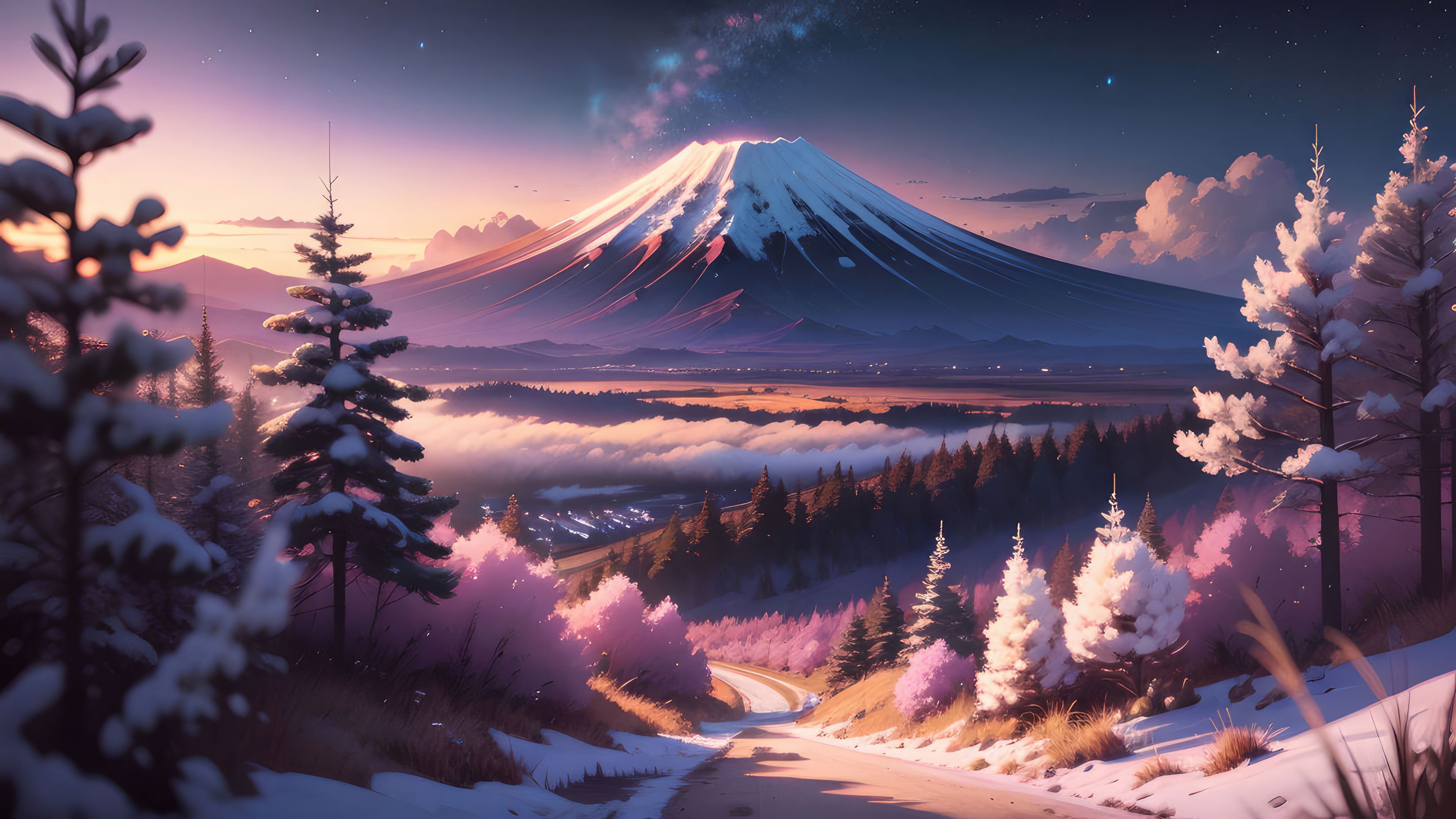 3840x2160 Mount Fuji Dreamy Digital Art Wallpaper