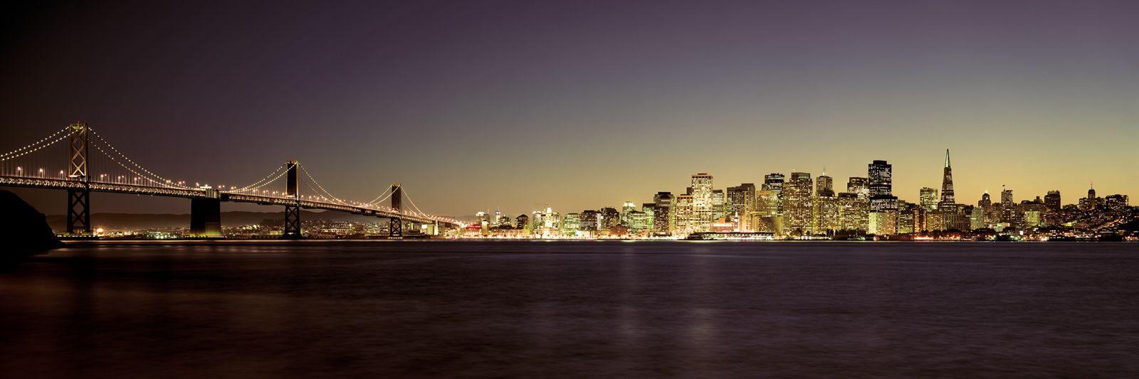 1600x533 Hình nền đường chân trời đêm của Cầu Vịnh San Francisco.  San Francisco