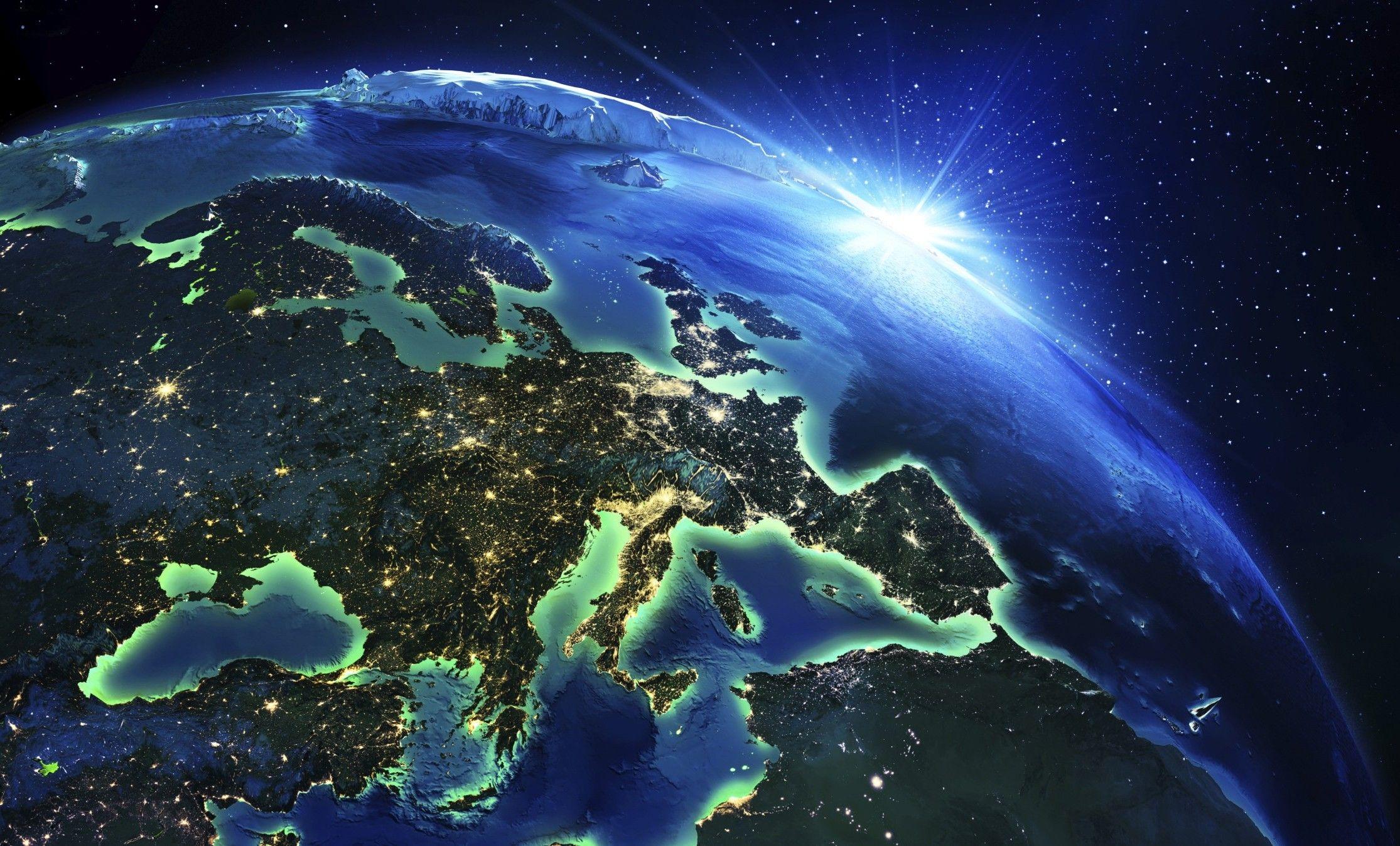 2230x1347 space, Earth, City Lights, Continents, Mountain Wallpaper HD