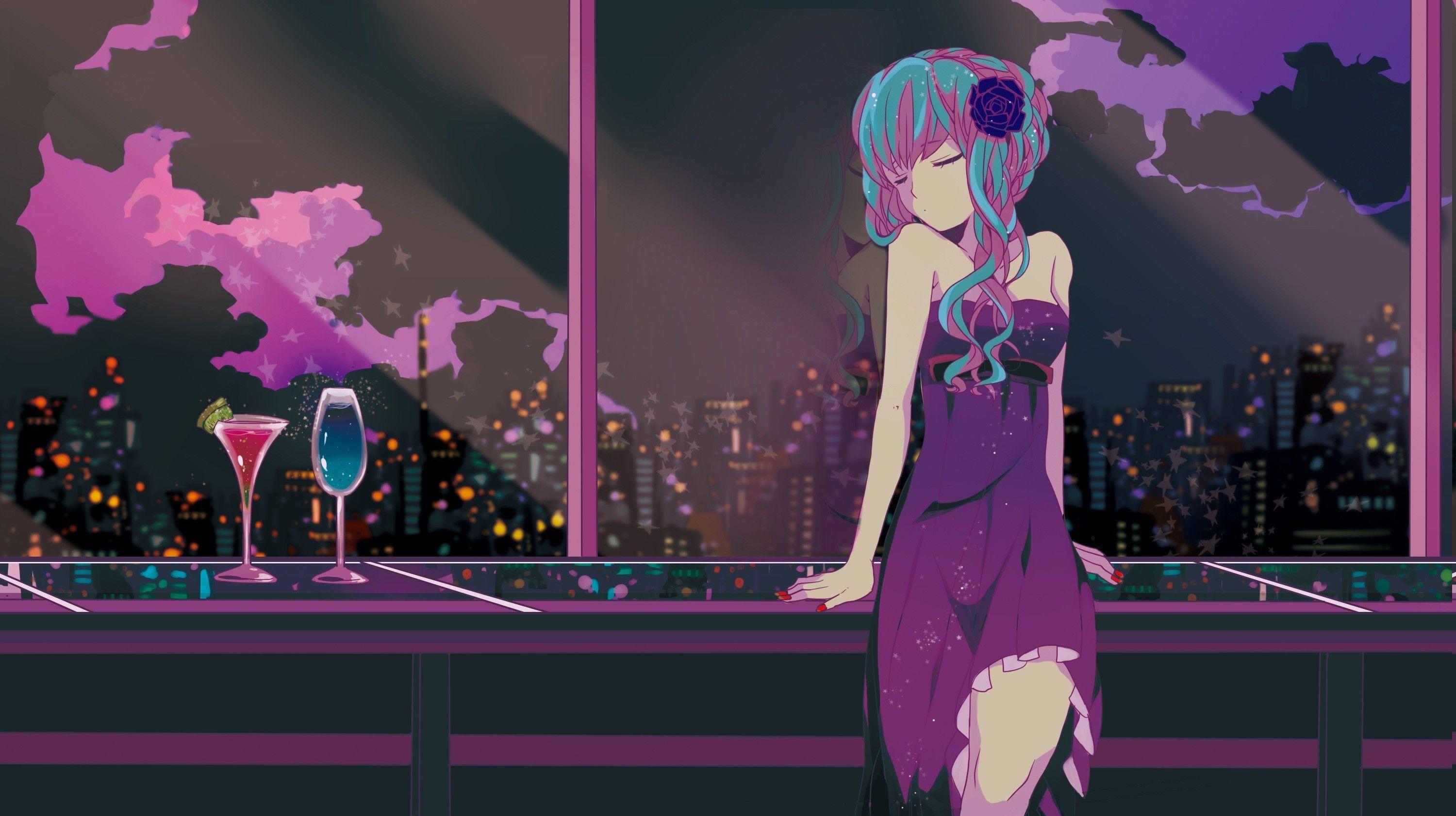 3000x1683 anime dress long hair closed eyes classy anime girls