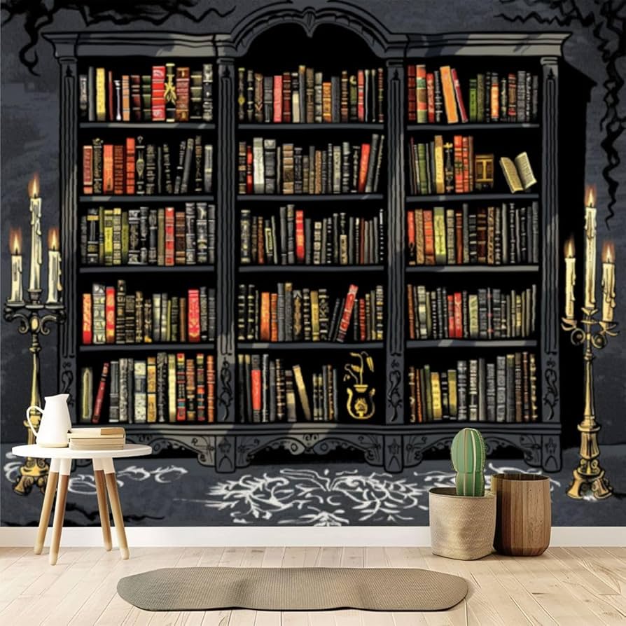 894x894 GAROLINAPW Vintage Wallpaper Victorian Bookcase w Baroque Candlesticks Gothic Books Wall Mural Peel and Stick Canvas Art Wall Mural Decor Self- Adhesive Wallpaper for Bedroom Living Room