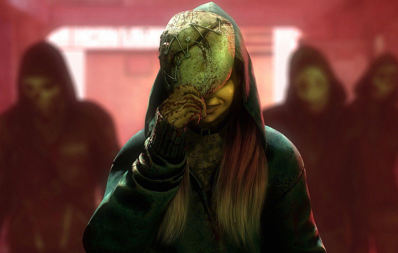 1332x850 Wallpaper girl, rendering, blood, mask, susie, dead
