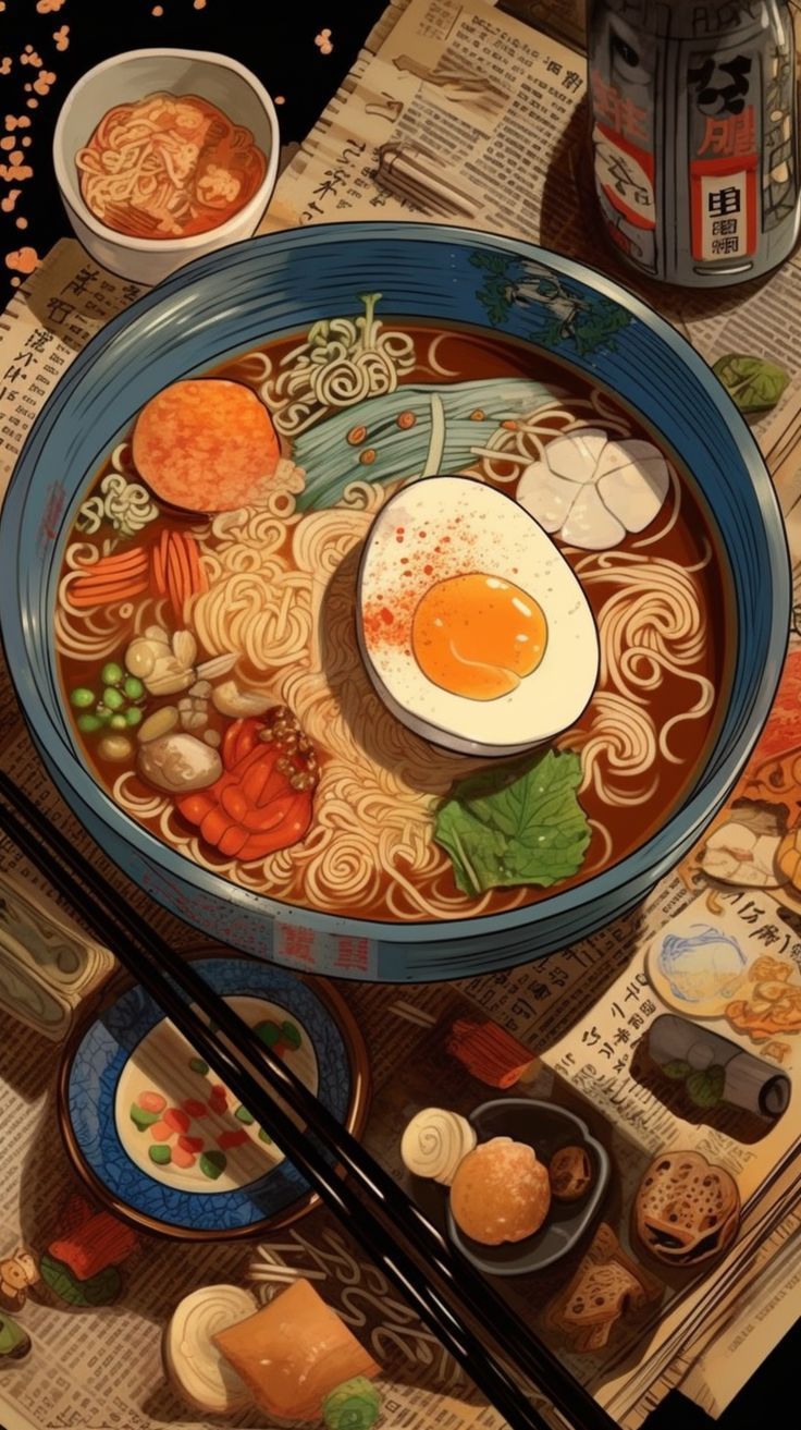736x1313 Blueprint of a bowl of ramen schematic manga