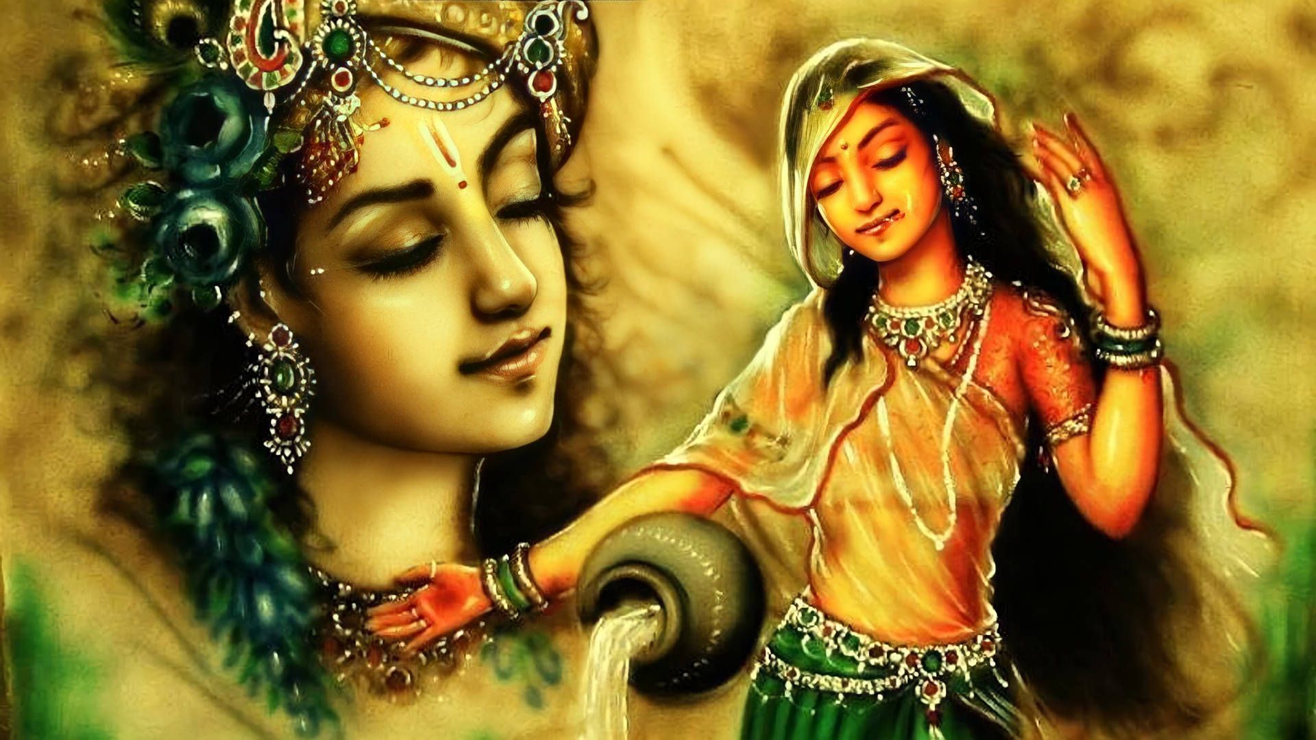 1920x1080 Download Radha Krishna 3D Eyes Closed Wallpaper