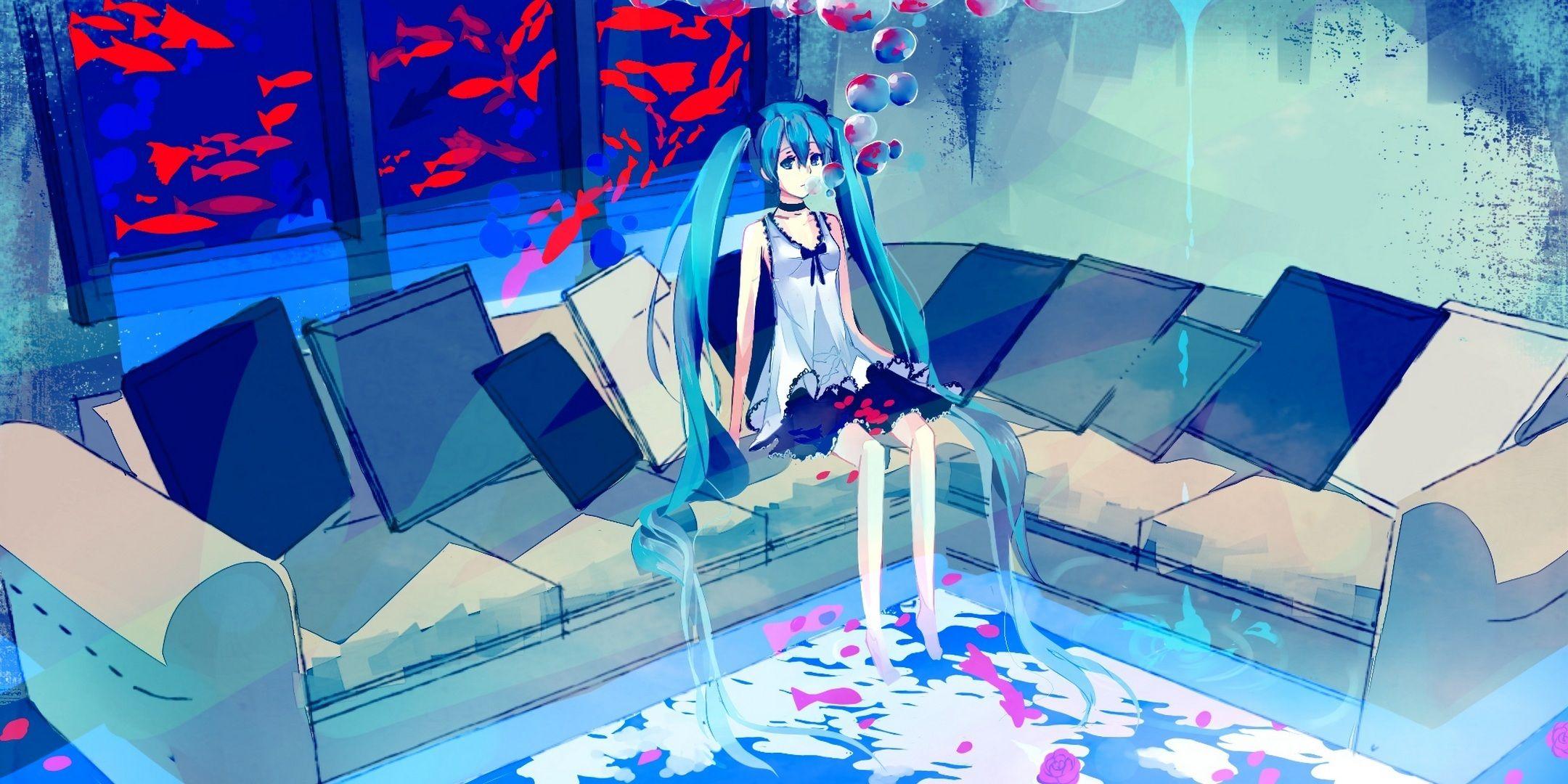 2160x1080 Download wallpaper 2160x1080 vocaloid, hatsune miku, art