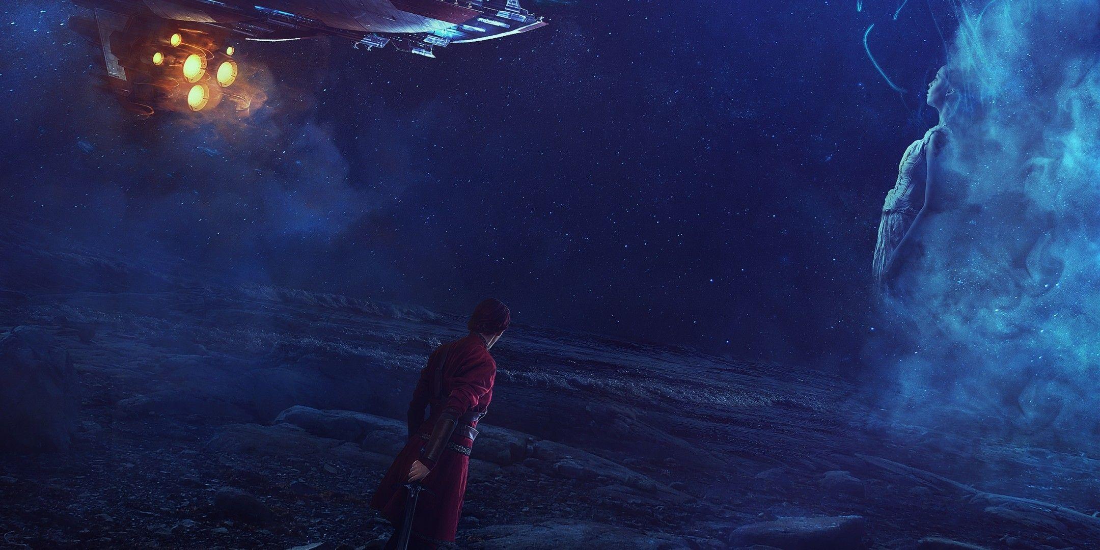 2160x1080 Download 2160x1080 Space, Sc Fi, Knight, Woman, Stars
