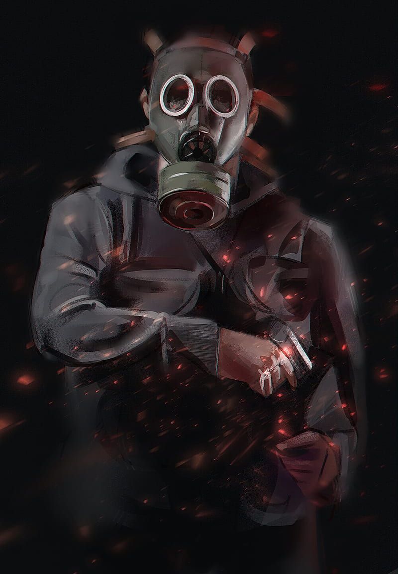 800x1152 Man, gas mask, mask, art, HD phone