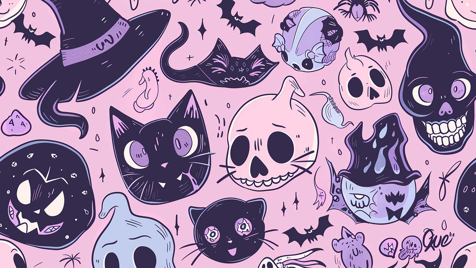 1536x864 Halloween Cats Witches Skulls Spooky
