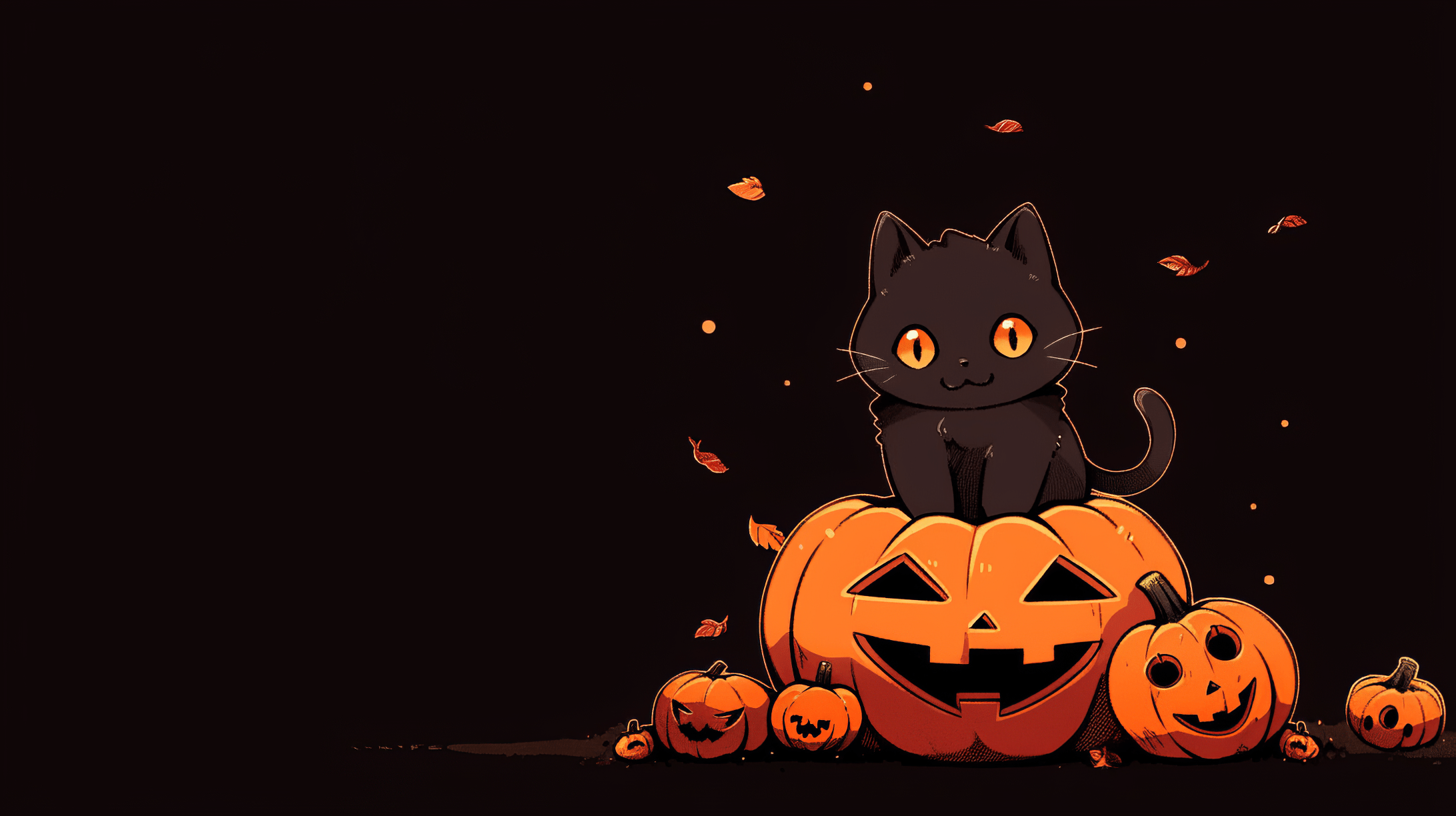 2184x1224 Halloween Black Cat on Pumpkin HD Wallpaper