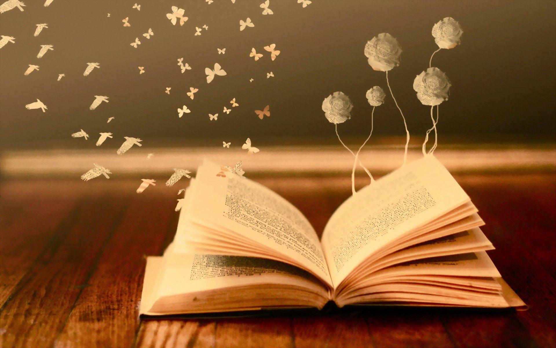 1920x1200 Books and Flowers Wallpaper