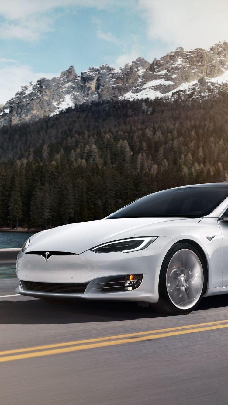 750x1334 Download 750x1334 wallpaper white sedan, tesla model 3