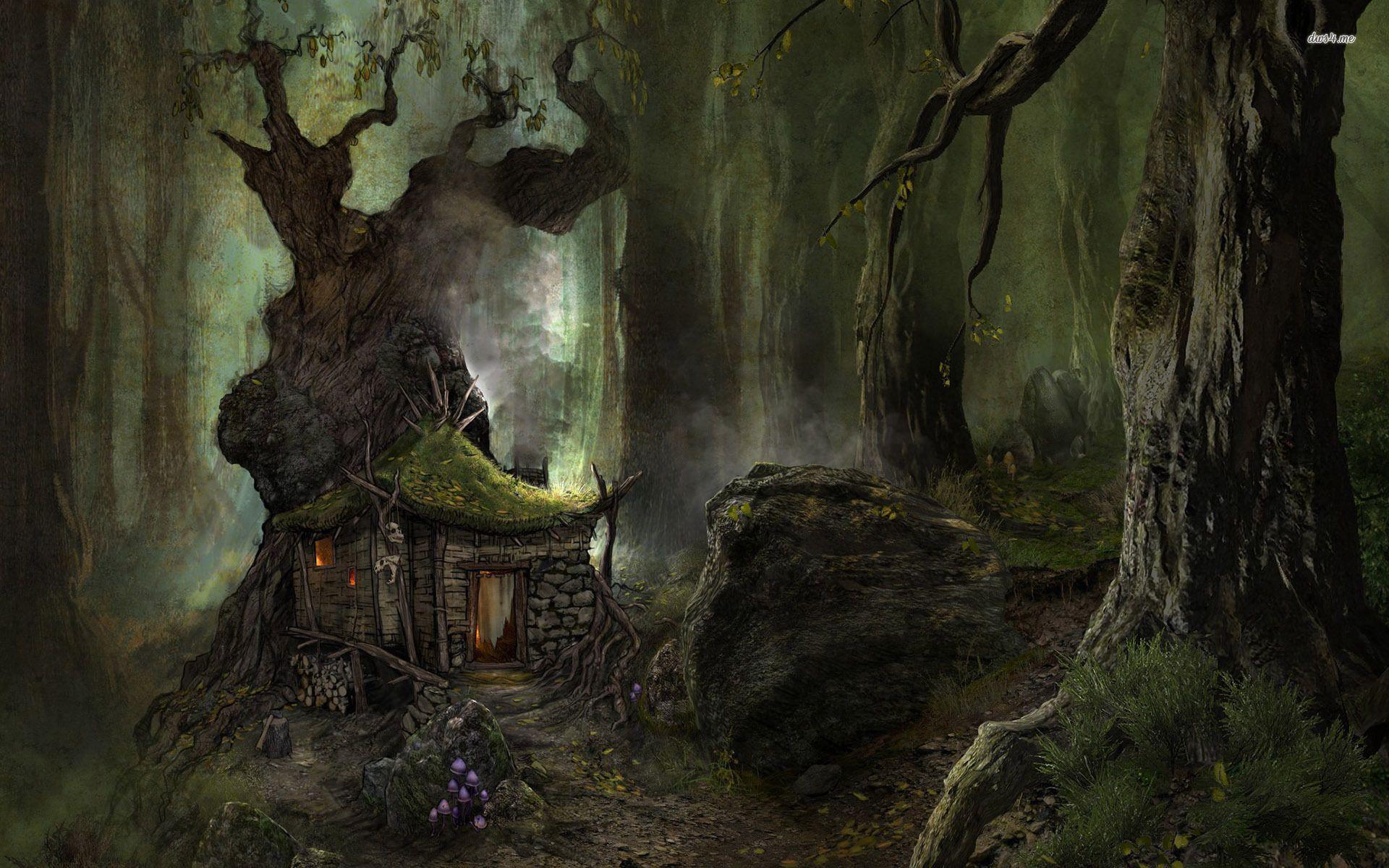 Hình nền ngôi nhà nhỏ trong khu rừng đáng sợ 1920x1200 - Fantasy